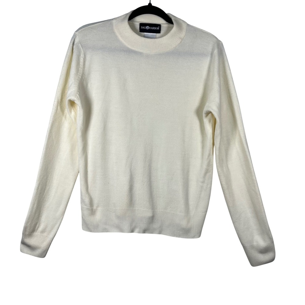 Sag Harbor Sweater Womens White Mock Neck Acrylic Knit F03310 Medium